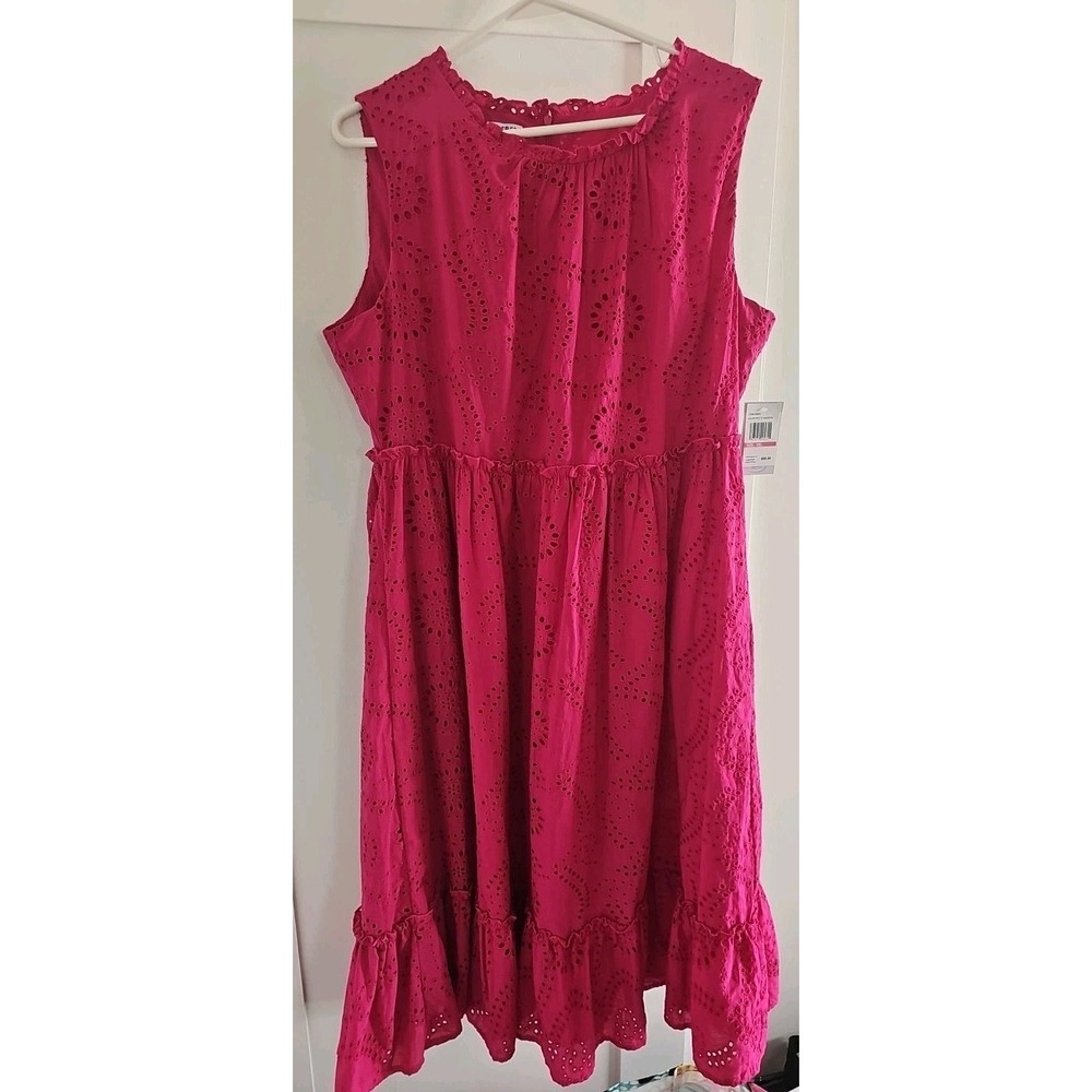 Blueberi Pink Sleeveless Eyelet Dress with Ruffle Hem,  Ankle length. Size XXL